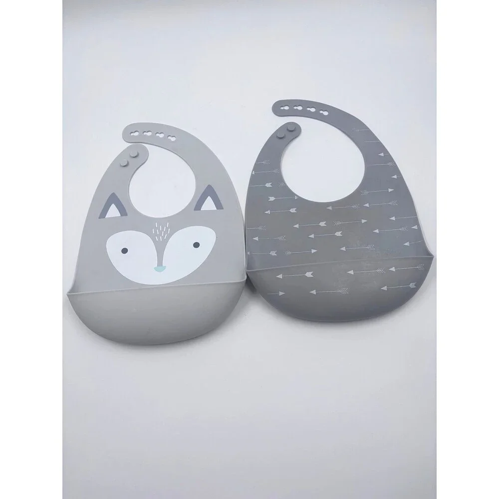 Cloud Island Silicone Baby Bibs Set Gray Fox Face & White Arrows